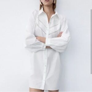 Zara Statement Sleeve Poplin Shirt Women's White Dress Size XS